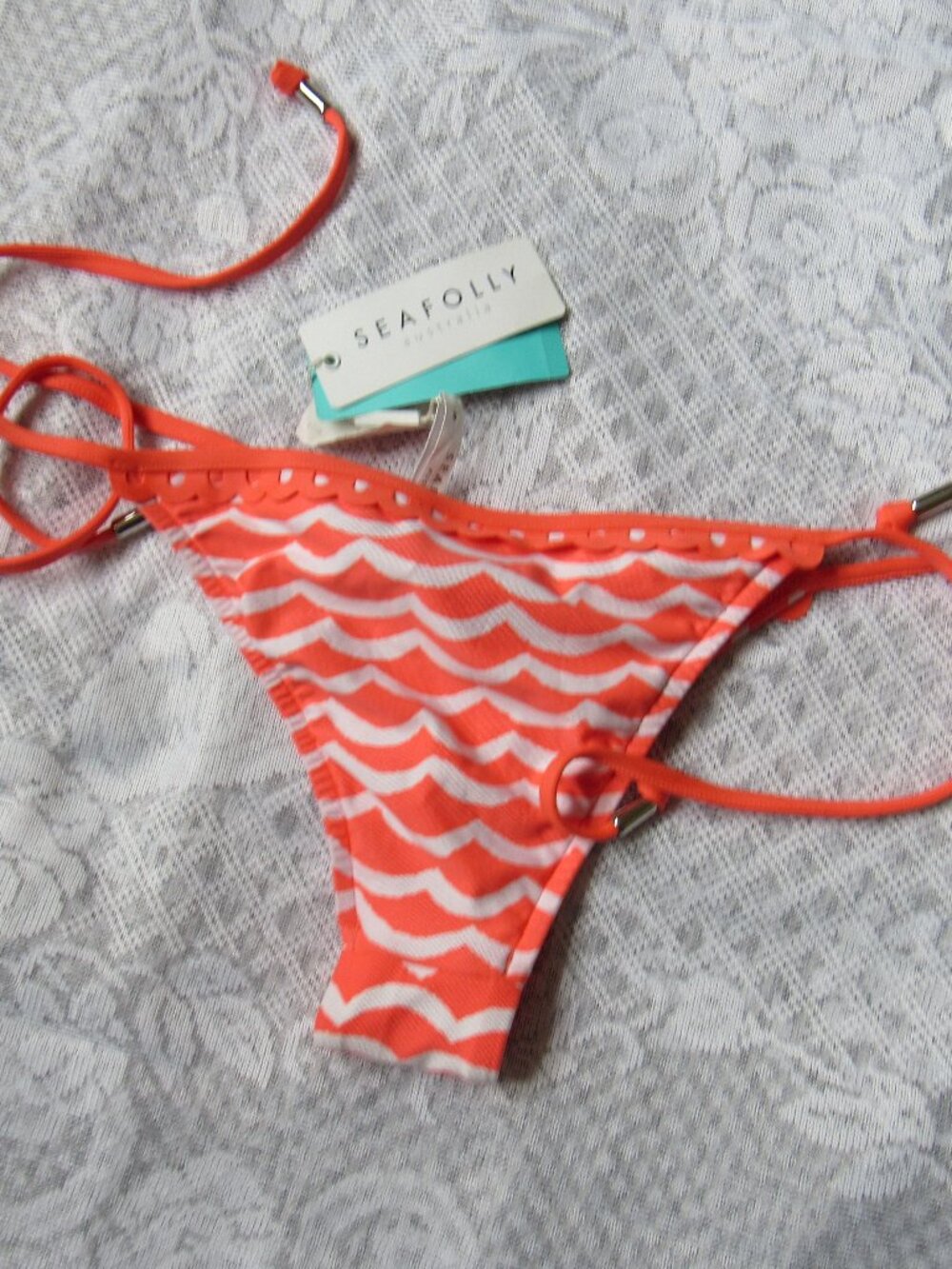 SeaFolly Swim Bottom, sz. S(6 Can), orange /white